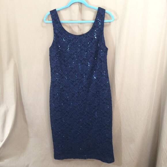 Scarlett Dress Formal Stretch Lace Sequins Sleeveless Navy Knee Length Size 12 - Picture 1 of 4